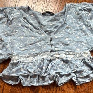 Zara Light Blue Embroidered Blouse